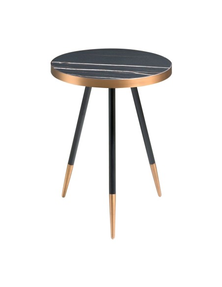 Mesa rincón redonda mármol porcelánico y acero negro