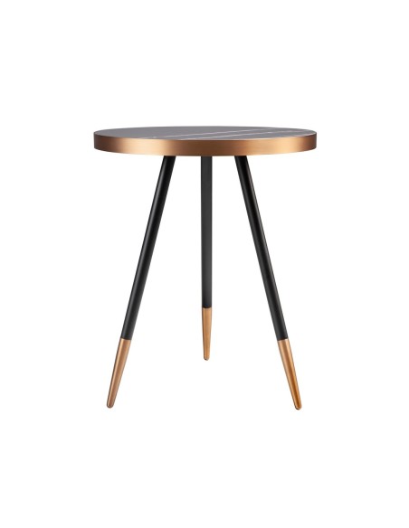 Mesa rincón redonda mármol porcelánico y acero negro