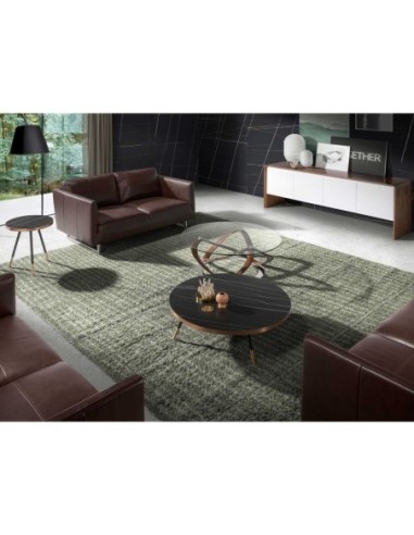 Mesa rincón redonda mármol porcelánico y acero...