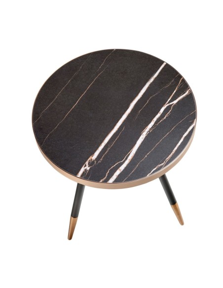 Mesa rincón redonda mármol porcelánico y acero negro