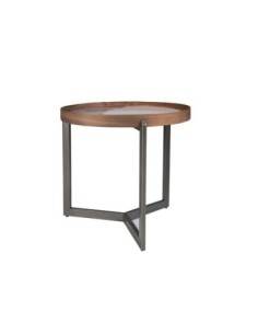 Mesa rincón redonda mármol porcelánico, nogal y acero... 2