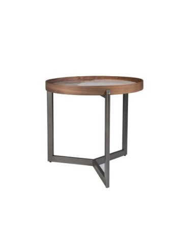 Mesa rincón redonda mármol porcelánico, nogal y...