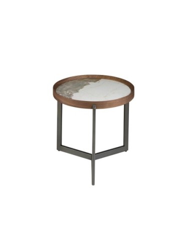 Mesa rincón redonda mármol porcelánico, nogal y...