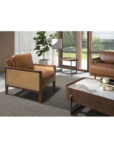 Mesa rincón redonda mármol porcelánico, nogal y...