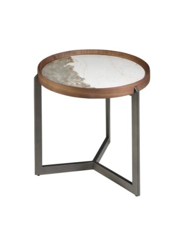 Mesa rincón redonda mármol porcelánico, nogal y...