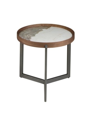 Mesa rincón redonda mármol porcelánico, nogal y...