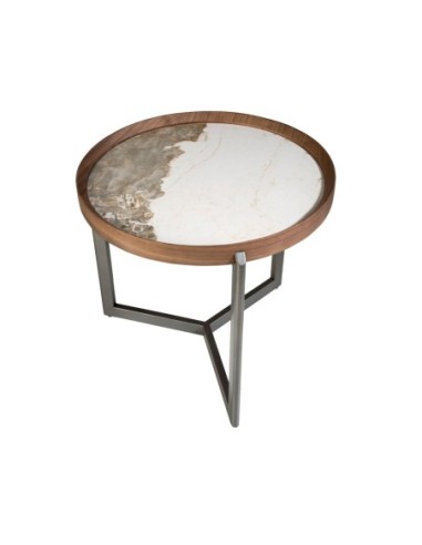 Mesa rincón redonda mármol porcelánico, nogal y...