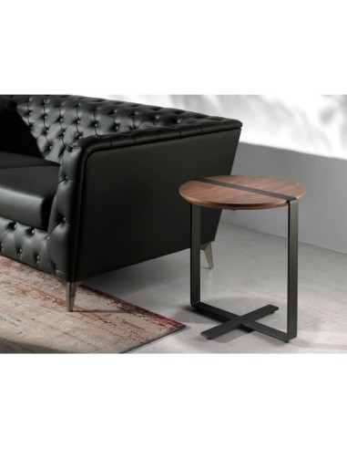 Mesa rincón redonda nogal y acero negro