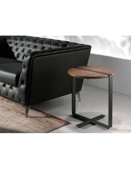 Mesa rincón redonda nogal y acero negro