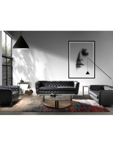 Mesa rincón redonda nogal y acero negro