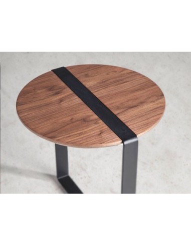 Mesa rincón redonda nogal y acero negro