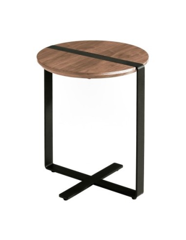 Mesa rincón redonda nogal y acero negro