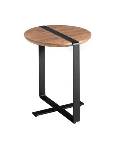 Mesa rincón redonda nogal y acero negro