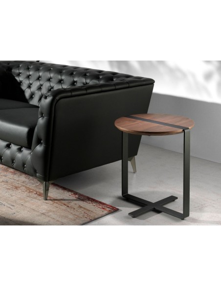 Mesa rincón redonda nogal y acero negro