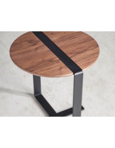 Mesa rincón redonda nogal y acero negro