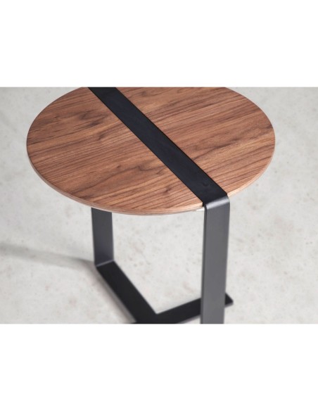 Mesa rincón redonda nogal y acero negro
