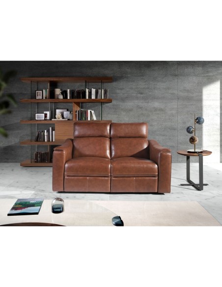 Mesa rincón redonda nogal y acero negro