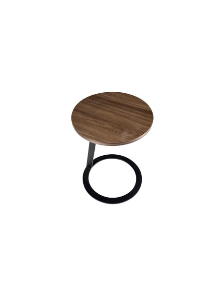 Mesa rincón redonda nogal y acero negro