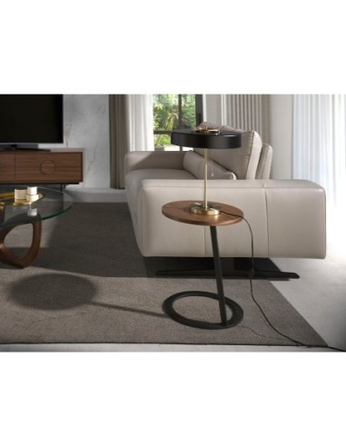 Mesa rincón redonda nogal y acero negro