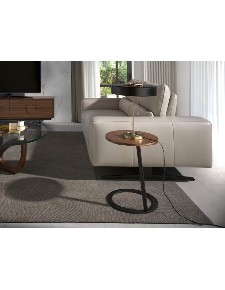 Mesa rincón redonda nogal y acero negro