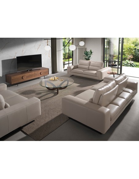 Mesa rincón redonda nogal y acero negro