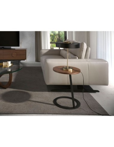 Mesa rincón redonda nogal y acero negro