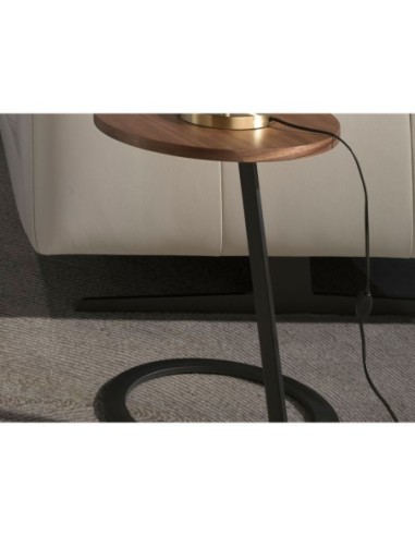 Mesa rincón redonda nogal y acero negro