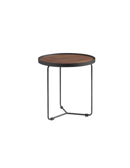 Mesa rincón redonda nogal y acero negro