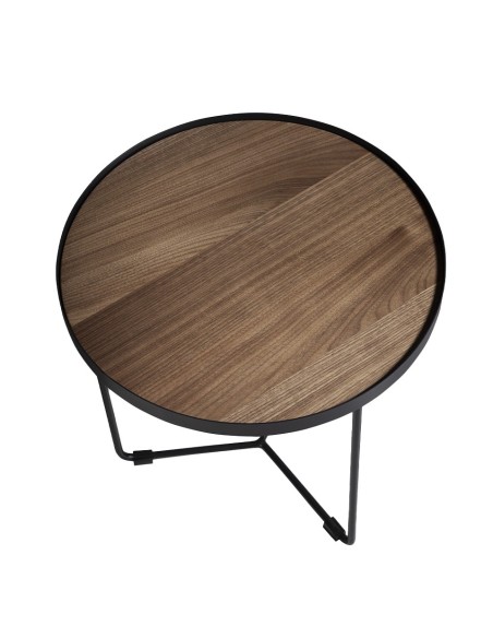 Mesa rincón redonda nogal y acero negro