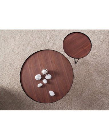 Mesa rincón redonda nogal y acero negro