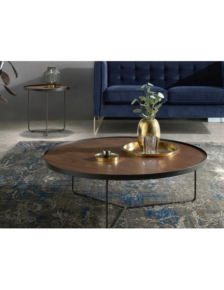 Mesa rincón redonda nogal y acero negro