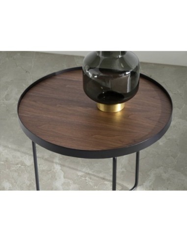 Mesa rincón redonda nogal y acero negro