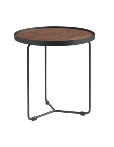 Mesa rincón redonda nogal y acero negro