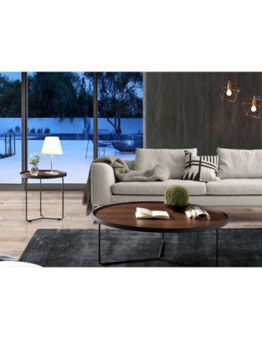 Mesa rincón redonda nogal y acero negro