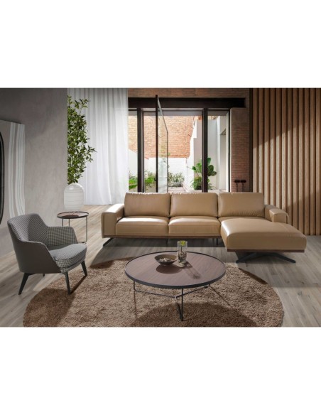 Mesa rincón redonda nogal y acero negro