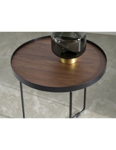 Mesa rincón redonda nogal y acero negro