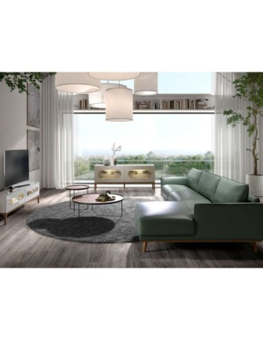 Mesa rincón redonda nogal y acero negro