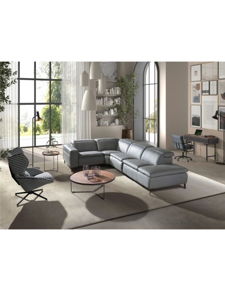 Mesa rincón redonda nogal y acero negro