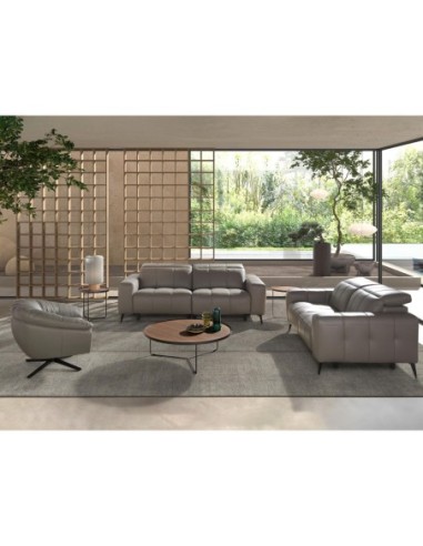 Mesa rincón redonda nogal y acero negro