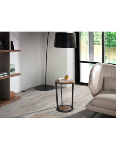 Mesa rincón redonda nogal y acero negro