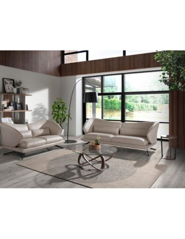 Mesa rincón redonda nogal y acero negro