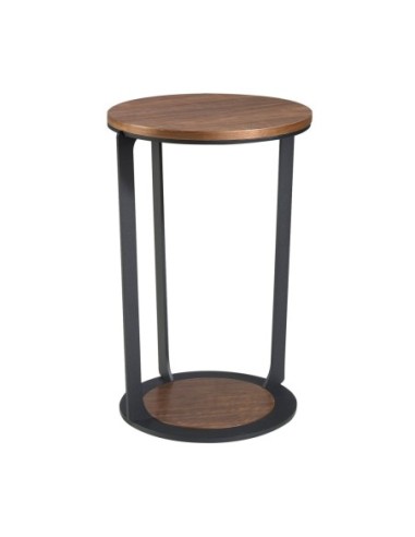 Mesa rincón redonda nogal y acero negro