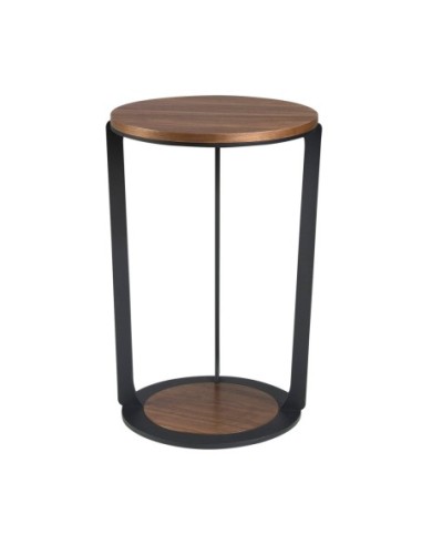 Mesa rincón redonda nogal y acero negro