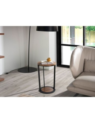 Mesa rincón redonda nogal y acero negro