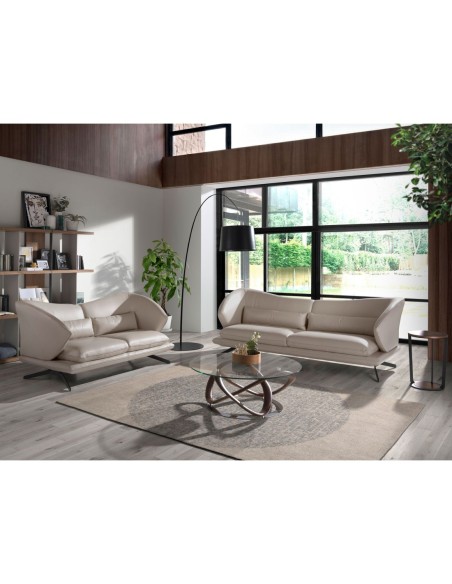 Mesa rincón redonda nogal y acero negro