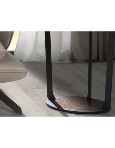 Mesa rincón redonda nogal y acero negro