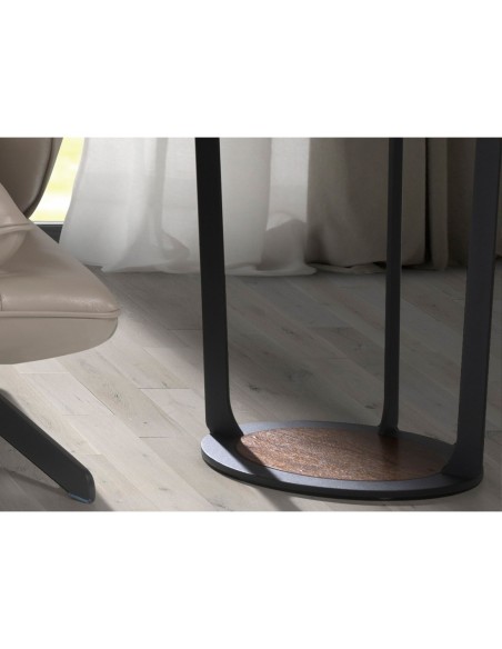 Mesa rincón redonda nogal y acero negro