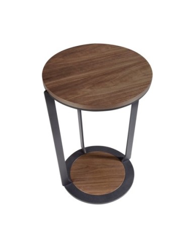 Mesa rincón redonda nogal y acero negro