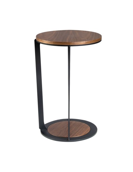 Mesa rincón redonda nogal y acero negro