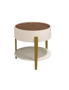 Mesa rincón redonda nogal, madera beige y acero pulido...